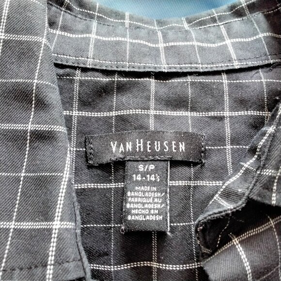 Van Heusen Mens Black & White Windowpane Check Button-Up Shirt Size S/P 14-14.5 - Picture 8 of 9